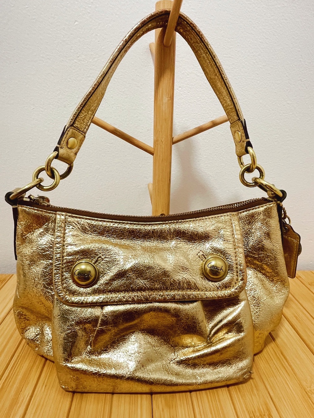 Coach Poppy Gold Leather Shoulder Bag